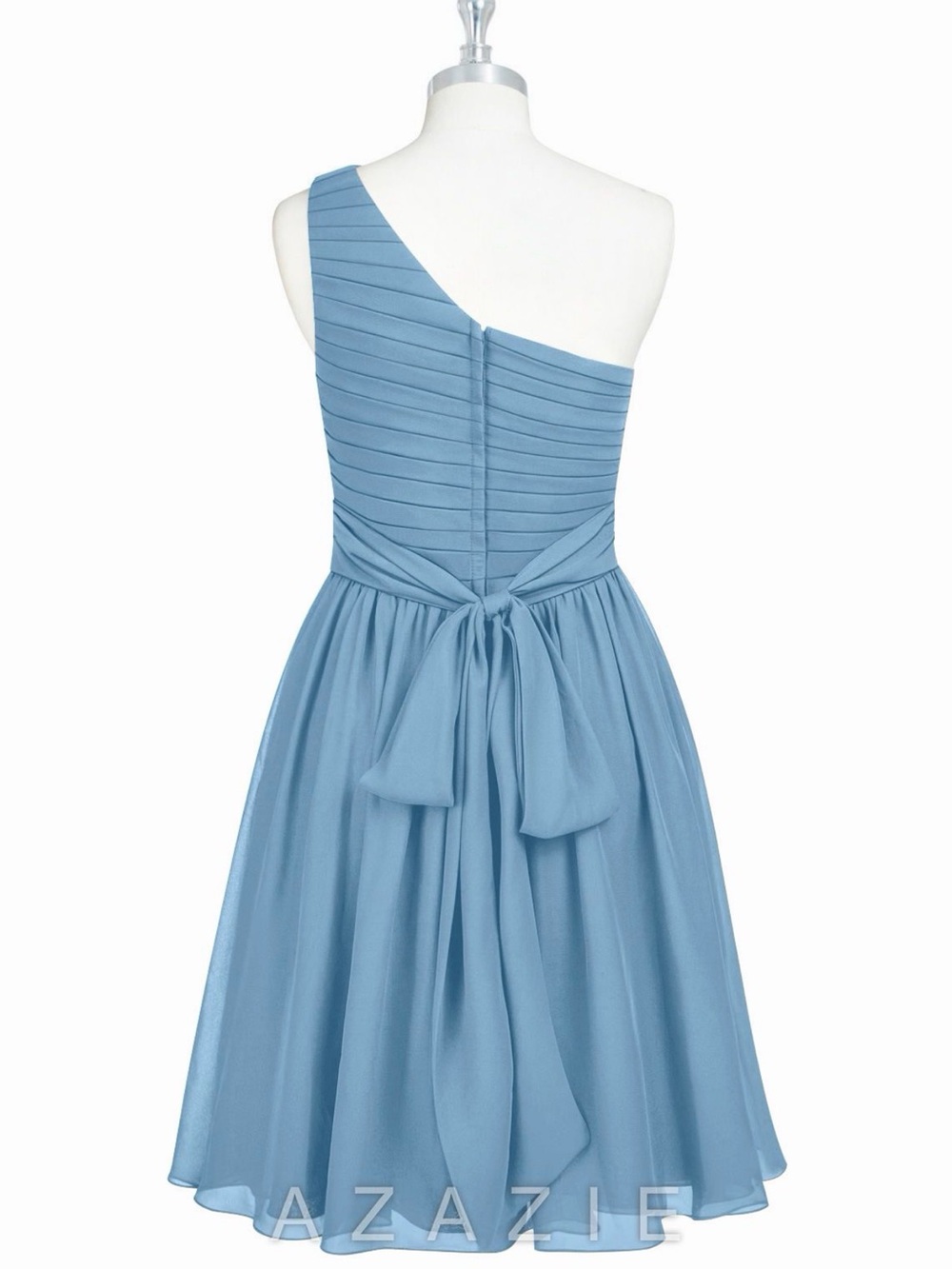 Azazie Katrina Steel Blue A-Line One Shoulder Chiffon Dress - Picture 4 of 8